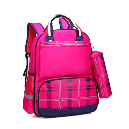  Plaid Design School Backpack with Matching Pencil Case and Customizable Logo